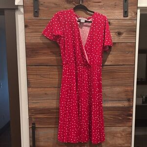 Elegant Red Polka Dot Midi Dress